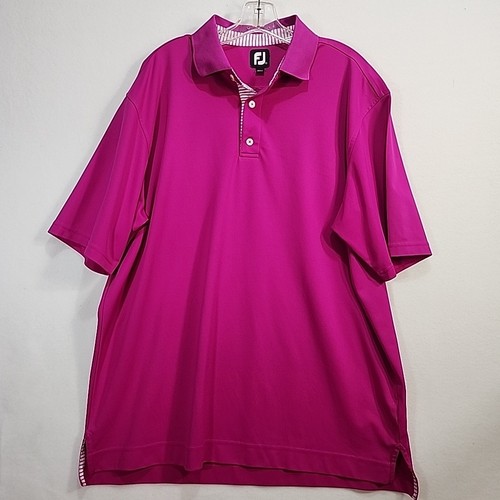 Camisa polo de golf FootJoy FJ para hombre XL Fuscia rosa brillante manga corta preppy - Imagen 2 de 9