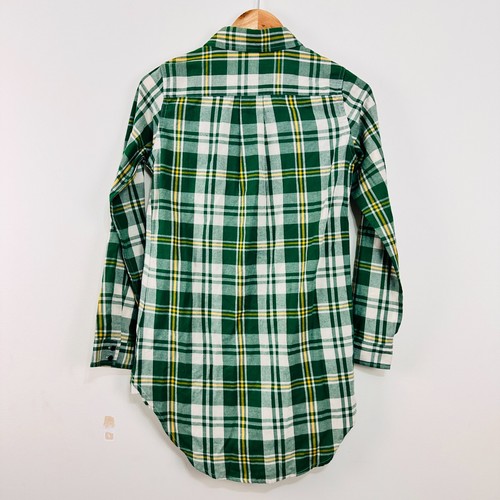 Black Friday Plaid Checker Longline Shirt Hi-Low Curved Hem Green Yellow White 8 - Picture 13 of 22