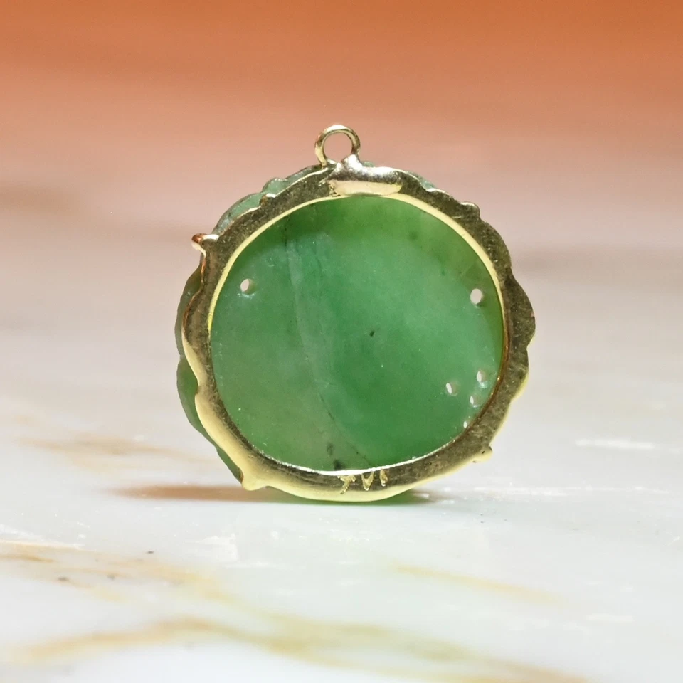 Vintage Carved Jade Charm 14K - Image 3 of 4