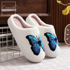 Blue Colored Fuzzy Women s Slippers Cozy Indoor Cotton Winter House Slippers