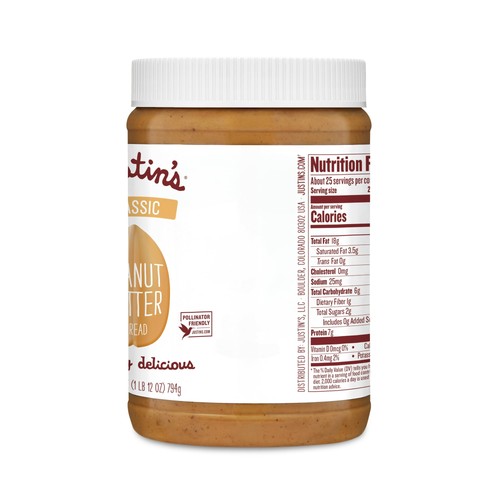 JUSTIN'S Clásico Sin Remolcar Mantequilla de Maní Untable Sin Gluten, Tarro de 28 Onzas - Imagen 4 de 6