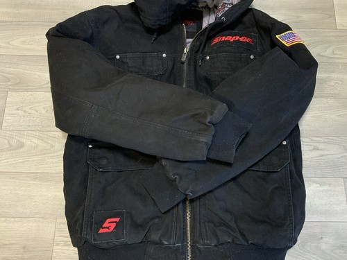 Snap-On Tools Vintage Insulated Hooded Jacket Black American Flag Mens Medium - Picture 5 of 24