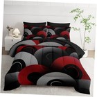 7 Piece Black and Red Comforter Set Geometric Pattern，Geometric King Racr 7
