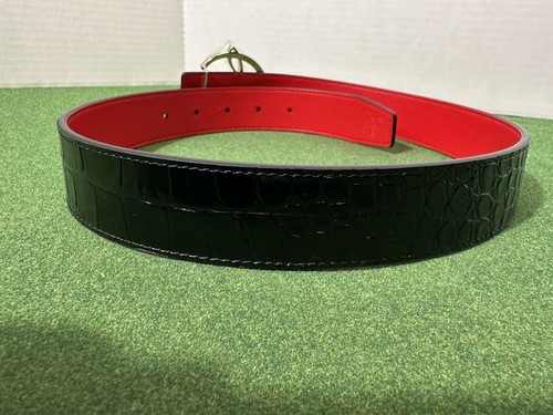 Cintura Christian Louboutin in pelle nera con logo stampa coccodrillo • Donna taglia 65/26 - Foto 2 di 6