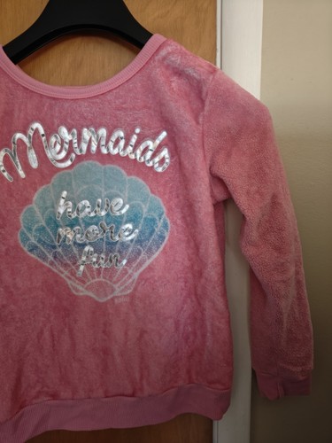 Girl’s Pink Velour Justice Sparkle Mermaid Seashell Sweatshirt Size 12 - Picture 3 of 7