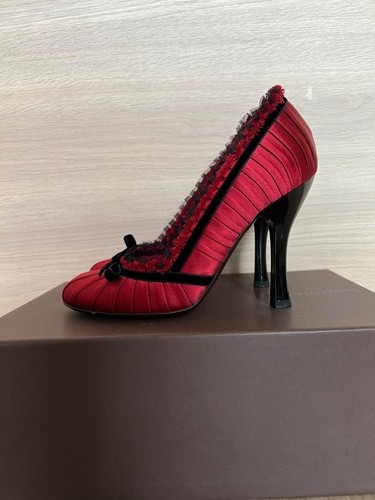 LOUIS VUITTON Frill Bijou Mule Pump Sandals Women Size34.5/US4.5 Red NoBox - Picture 2 of 14
