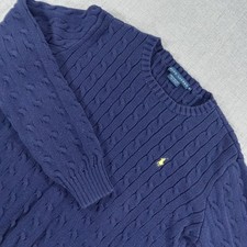 Polo Ralph Lauren Womens Cable Knit Sweater Preppy Blue Pony Old Money XL
