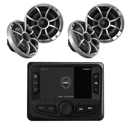 Wet Sounds WS-MC-2 Marine Radio + 2 Pairs OEM 65ic-S XS-Series 6.5" Coax.
