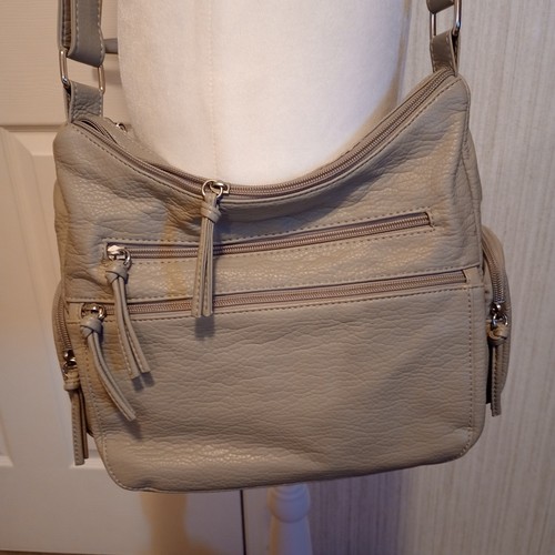 Bueno Womens Purse Gray Faux Leather Adjustable Shoulder Strap Zippered Sections