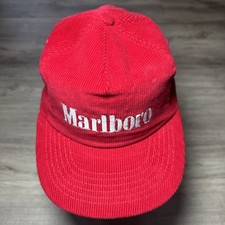Vintage 90s Marlboro Red Corduroy Snapback Hat Cap Cigarette Habitat Industries