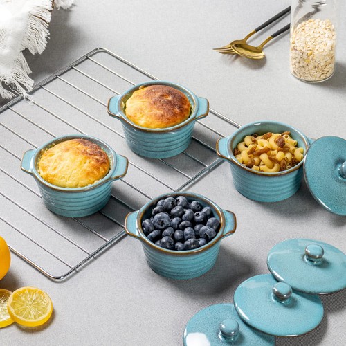 Creme Brulee Ramekins 8 oz with Lids, Oven Safe Bowls for French Onion Soup -... - Picture 3 of 8