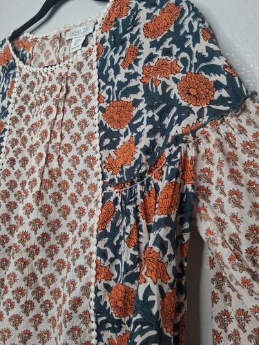 Rachel Zoe Boho Top Plissee Blumen Bauernbluse Relaxed Fit Baumwolle M - Bild 5 von 12