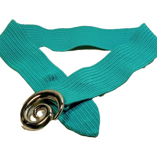 *CHARMANT* Signed Beverly Hills 80’s Vtg. Ribbed AQUA Stretch Belt S M L~39.5