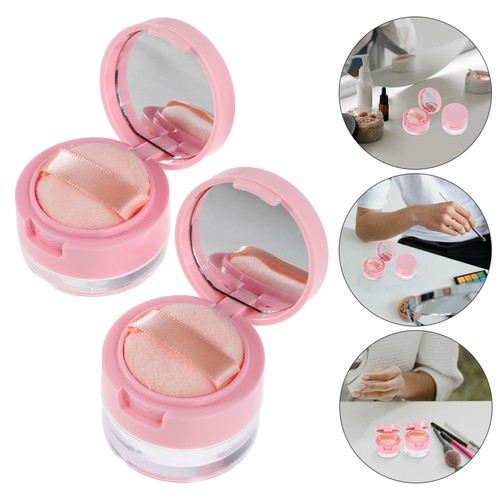 2 Pcs Plastic Loose Powder Holder Containers With Puff And Mirror For Travel