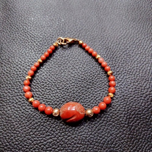 Bracciale di perle corallo naturale Italia corallo rosso-rosa non tinto... - Foto 4 di 10
