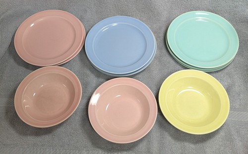Vtg T.S.&T. Lu-Ray Pastels Small Bread Plates & Dessert Bowls Pink Blue Green ++ - Bild 2 von 5
