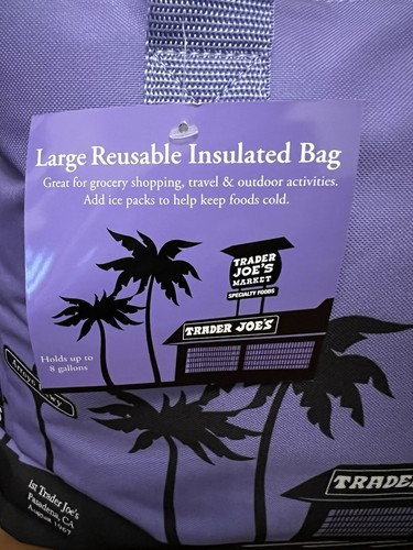 XL Trader Joe's große wiederverwendbare isolierte Tragetasche Gefrierschrank Kühltasche lila  - Bild 2 von 10
