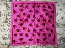 Vintage Owl Bandana Handkerchief Pink Red Yellow Cotton Square Scarf 90s Novelty