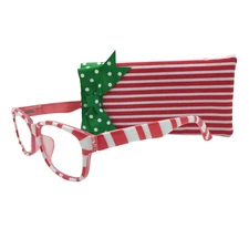 Red Christmas Reading Glasses, +2.00 Readers, Candy Cane Striped Eyeglass Case
