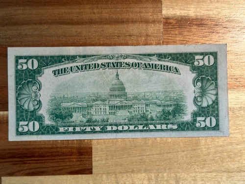1934 $50 FIFTY Dollar Banknote Circulated Condition Low Serial No. J 00228414 A - Picture 2 of 2