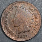 1871 1C INDIAN HEAD BRONZE CENT KM# 90a Grade:  G+ A7195