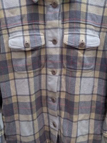 Camicia coperta esterna uomo piccola grigia a quadri cotone biologico bottoni davanti pesante - Foto 5 di 8