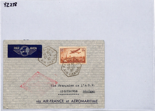 FRANCE Air Mail 3f50c AEROPLANE (1936) Cover 1937 FIRST FLIGHT Senegal YZ238 - Picture 12 of 16