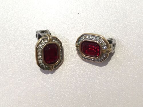 Vintage Costume Ruby & Diamonds set in Gold Clip-on Earrings - Picture 4 of 4