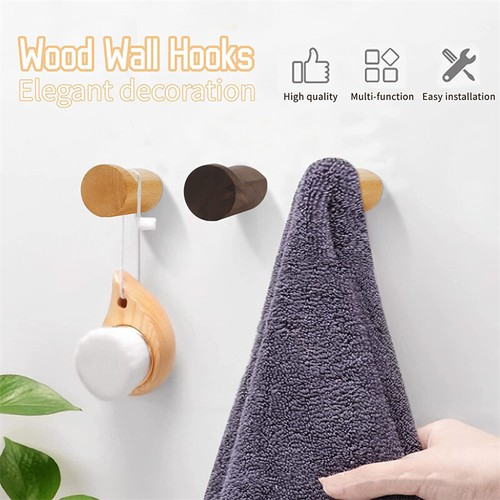1/4/6Pcs Natural Beech Walnut Wooden Wall Hook Hat Coat Clothes Rack For Hanging - Picture 13 of 27