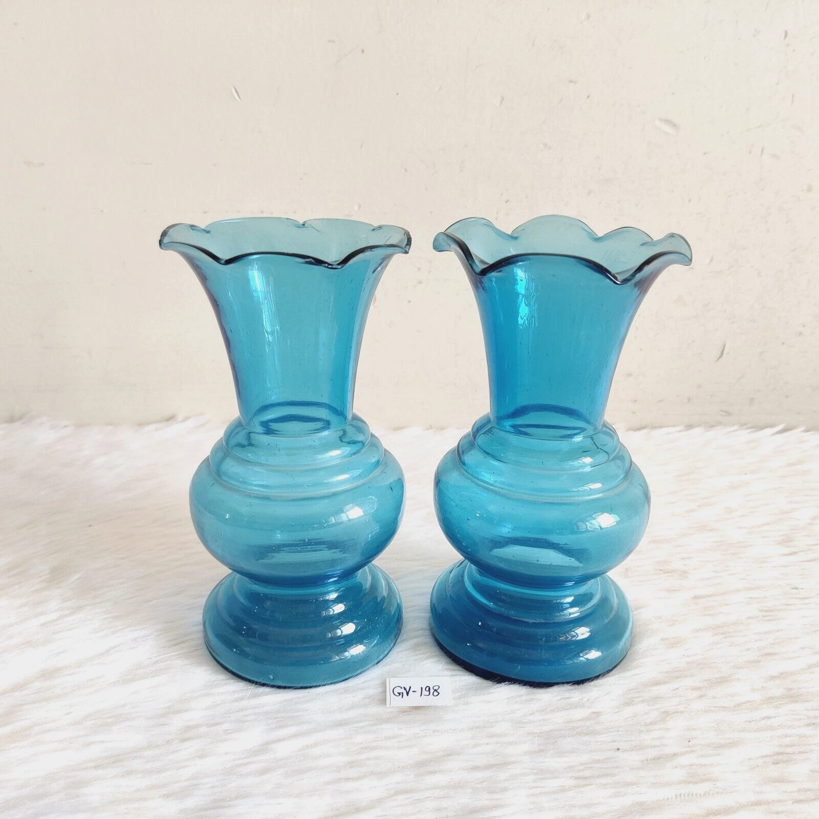 Pair of Vintage 1930s Collectible Blue Glass Decorative Vases GV198