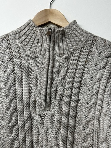 Herren Woolovers Pullover Gr. M Grobstrick Zopfmuster 100% Britische Wolle 1/4 Reißverschluss Braun - Bild 2 von 18