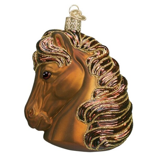 Brown Horse Head Farm Animal Rustic Glass Ornament 4" Old World Christmas - Picture 3 of 3
