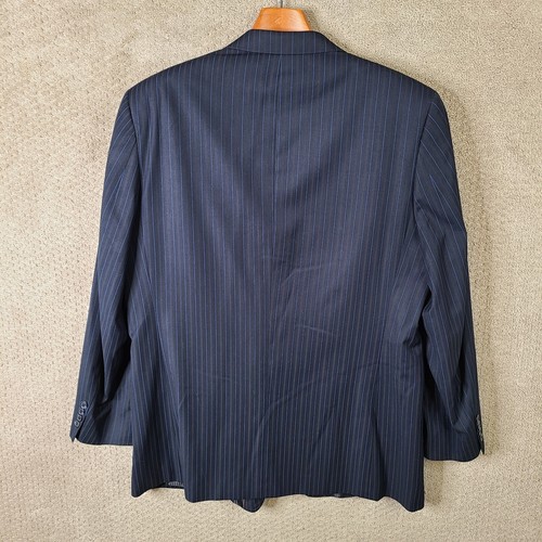 Mazzoni Jacket Mens 46L Blue Striped Blazer Polyester Blend 3 Button Suit Coat - Picture 11 of 16