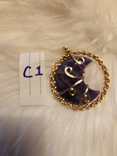 Amethyst, Obsidian, Rose qtz ,red Jasper, NATURAL,Crystal Pendent Moon Shape - Picture 10 of 16