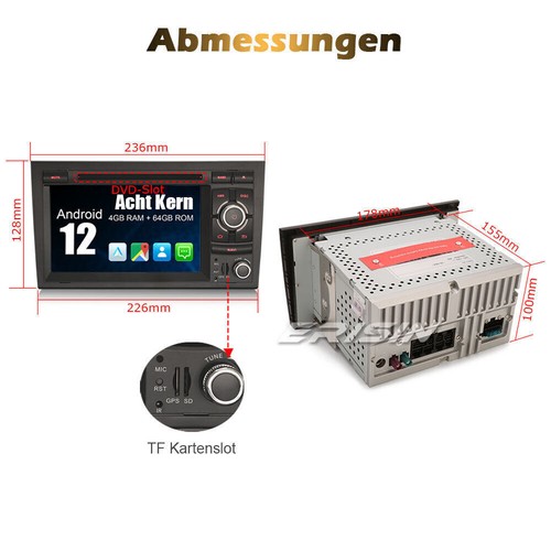 8-Kern 64GB Android 12 Autoradio GPS DAB+DSP Canbus DVD AUDI A4 S4 RS4 SEAT EXEO - Bild 22 von 22