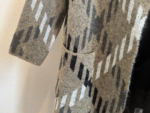 Joseph A SizeLarge Womens Long Sweater Cardigan Open Front Drapey Tan Pattern F - Bild 5 von 15