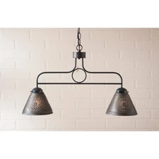 Franklin 2 Light Hanging Pendant Light with Punched Tin Shades in Blackened Tin