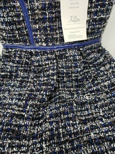 Little Angels by Us Angels Girls' Luxe-Trimmed Boucle Dress Little Kids, Navy . - Picture 4 of 7