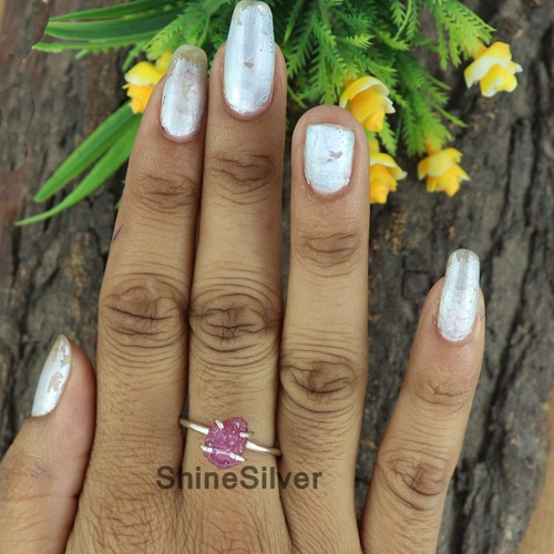 Anillo de regalo de cristal de plata esterlina 925 rubí crudo para mujer talla 8,5 EE. UU. JN109 - Imagen 3 de 4