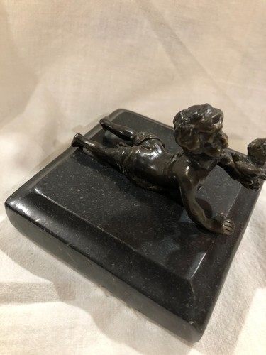 Vintage Bronze Figur auf schwarzem Marmor Amor mit Vogel von A. Moreau - Bild 3 von 5