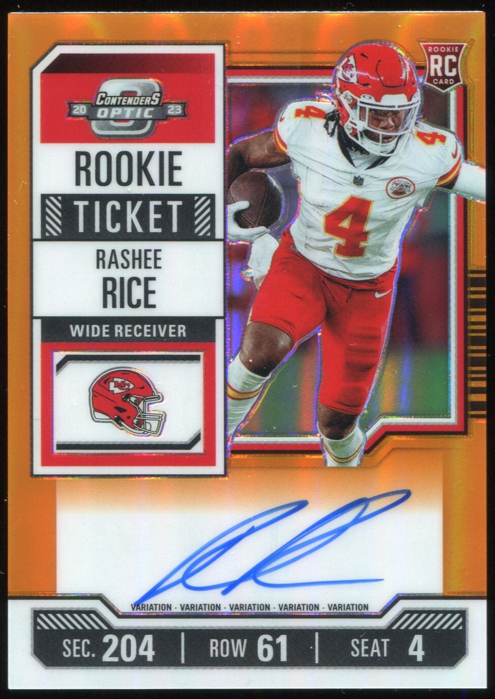 2023 Contenders Optic Rashee Rice Rookie Ticket Auto Variation Orange /35