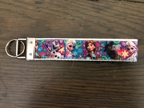 Frozen Anna Elsa Olaf Sven Ribbon on Cotton Webbing Keychain Key Fob 6" Handmade - Picture 1 of 3