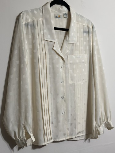 80s VINTAGE Liz Claiborne Shirt Blouse Women Cream Polyester Blouse Sz 10 - Picture 1 of 3