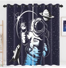 Outer space Astronaut Spaceship Rocket Kid Blackout Curtains-2 Panel Set 108x64