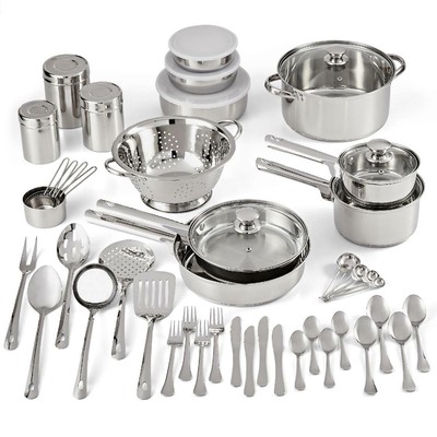 Stainless Steel Cookware Pot Pan bowl Utensils Kitchen Fork Spoon Knife Tool Set