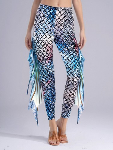 Mermaid Print Leggings for Women Fish Scale High Waisted Pants Cosplay Costume - Picture 49 of 142