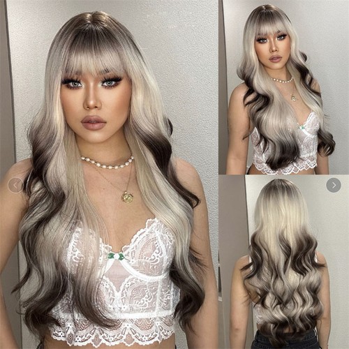 Peluca Mujer Bangs Traight Color Gradiente Onda Grande Chocolate Moda Cabello Rizado - Imagen 2 de 8