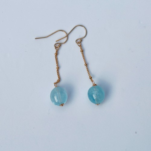 AD91 LOVELY NATURAL Aquamarine STONE 10X11MM earrings 53mm 14K GOLD Filled - Picture 5 of 10