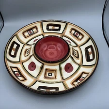 Gail Pittman Chip And Dip Tray Fall Colors Asian Design 13” Diameter