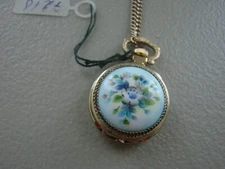 Soviet 1980s Mechanical Gold Plated Necklace Pendant Watch Chaika Floral Enamel 